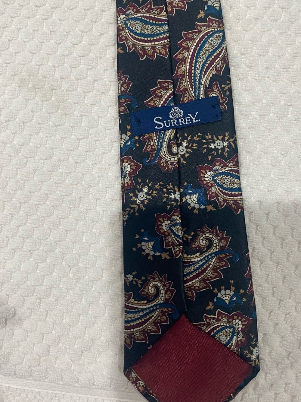 SURREY Men's Navy Paisley POLYESTER Tie with Burgundy Accents